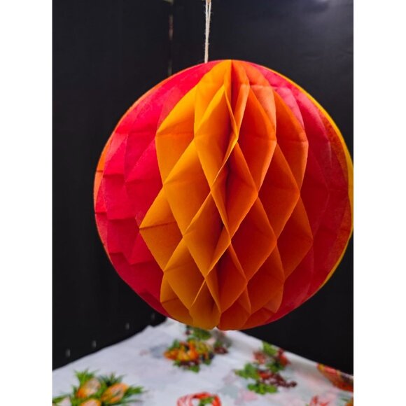 Vintage Honey Comb Hanging Decor Orange and Red Fall Autum Decor - Picture 2 of 6